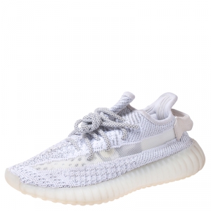 Pre Owned Yeezy x Adidas Grey/White Cotton Knit Boost 350 V2 Static Reflective Sneakers Size 38