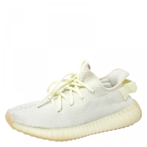 Pre Owned Yeezy x Adidas Light Yellow Cotton Knit Boost 350 V2 Sneakers Size 36.5