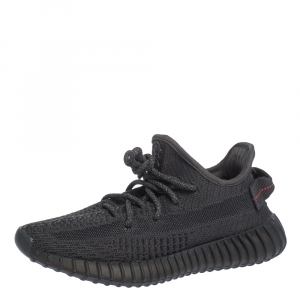 Pre Owned Yeezy x Adidas Black Cotton Knit and Mesh Boost 350 V2 Sneakers Size 37.5