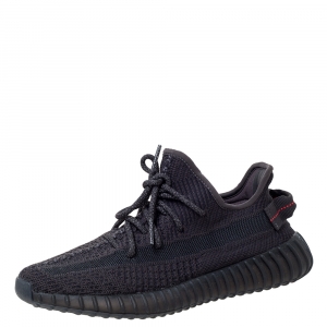 Pre Owned Yeezy x Adidas Black Cotton Knit and Mesh Boost 350 V2 Non Reflective Sneakers Size 40