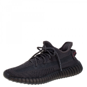 Pre Owned Yeezy x Adidas Black Cotton Knit Boost 350 V2 Static Non Reflective Sneakers Size 37.5