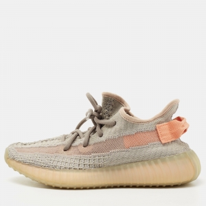 Yeezy x Adidas Grey/Orange Knit Fabric Boost 350 V2 True Form Sneakers Size 36