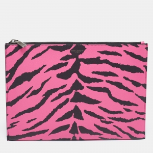 Saint Laurent Pink/Black Leather Zebra Print IPad Case