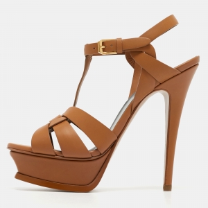 Yves Saint Laurent Brown Leather Tribute Sandals Size 36.5