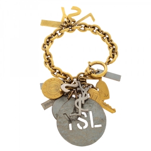 Yves Saint Laurent Rive Gauche Multi-charm Two Tone Chain Link Bracelet