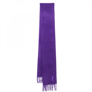 Yves Saint Laurent Purple Fringed Wool Scarf
