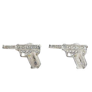 Pre Owned Yves Saint Laurent Vintage Silver Tone Crystal Pair of Gun Brooches