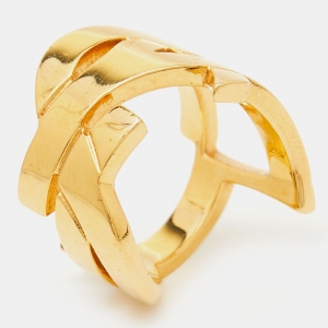 Pre Owned Yves Saint Laurent Monogram Gold Tone Band Ring Size 55