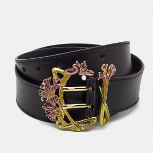 Pre Owned Yves Saint Laurent Black Leather Buckle Belt 90CM