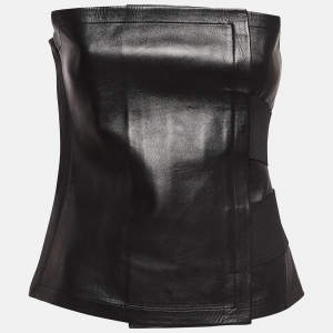 Pre Owned Yves Saint Laurent Vintage Black Leather Tube Top M