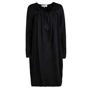 Pre Owned Yves Saint Laurent Hiver'09 Black Knit Gathered Neck Tie Detail Long Sleeve Dress L