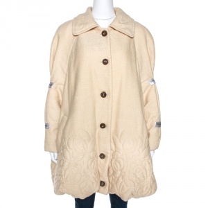 Pre Owned Yves Saint Laurent Variation Vintage Cream Silk Blend Coat L