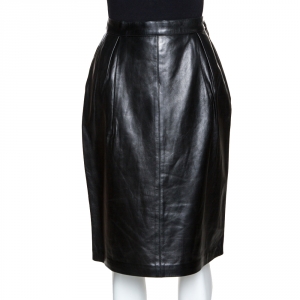 Yves Saint Laurent Rive Gauche Black Leather Pencil Skirt L