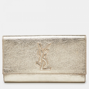 Pre Owned Yves Saint Laurent Gold Leather Belle De Jour Flap Clutch