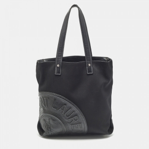 Pre Owned Yves Saint Laurent Black Canvas and Leather Logo Patch Tote