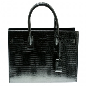 Saint Laurent Metallic Lizard Embossed Leather Baby Classic Sac De Jour Top Handle Bag