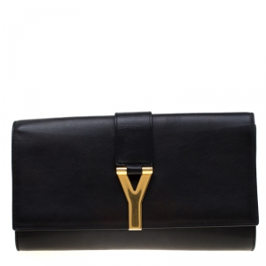 Pre Owned Saint Laurent Paris Black Leather Large Chyc Clutch