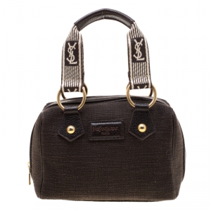 Pre Owned Saint Laurent Brown Canvas and Leather Trim Satchel