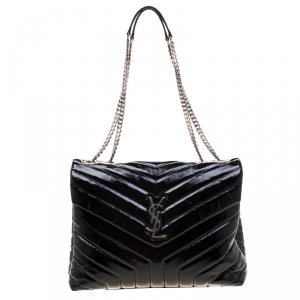 Pre Owned Saint Laurent Paris Black Monogram Leather Loulou Shoulder Bag