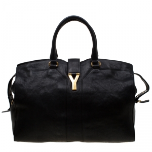 Pre Owned Saint Laurent Black Leather Large Cabas Chyc Satchel