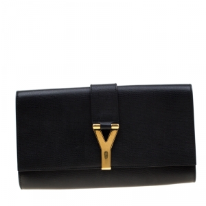 Pre Owned Saint Laurent Paris Black Leather Large Chyc Clutch