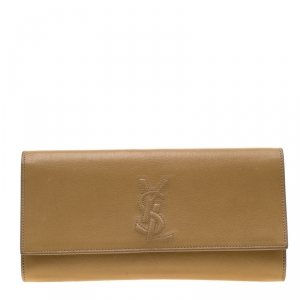 Pre Owned Saint Laurent Paris Tan Leather Small Belle De Jour Flap Clutch
