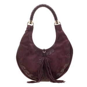 Pre Owned Saint Laurent Paris Burgundy Suede and Leather Trim Tassel Hobo