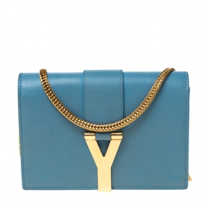 Pre Owned Saint Laurent Paris Blue Leather Mini Y-Ligne Crossbody Bag