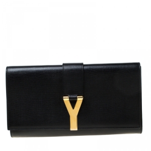 Pre Owned Saint Laurent Paris Black Leather Large Chyc Clutch
