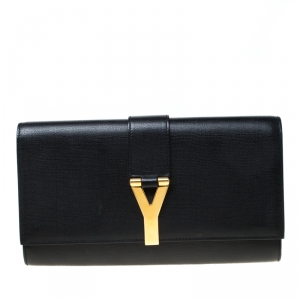 Pre Owned Saint Laurent Paris Black Leather Large Chyc Clutch