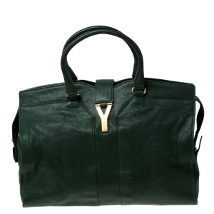 Pre Owned Saint Laurent Paris Green Leather Large Cabas Chyc Satchel