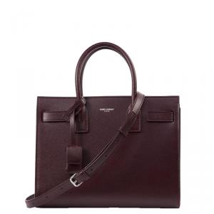Pre Owned Saint Laurent Burgundy Leather Small Sac De Jour Tote