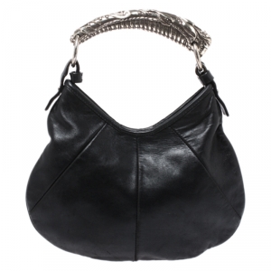 Pre Owned Yves Saint Laurent Black Leather Mini Mombasa Hobo