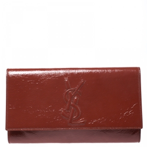 Pre Owned Yves Saint Laurent Cinnamon Brown Patent Leather Belle De Jour Flap Clutch