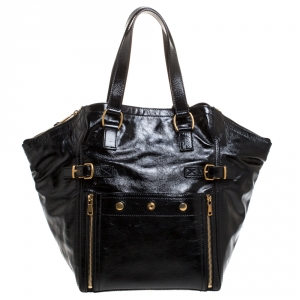 Pre Owned Yves Saint Laurent Black Patent Leather Downtown Tote