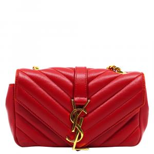 Pre Owned Yves Saint Laurent Red Leather Matelasse Monogram Classic Baby Bag