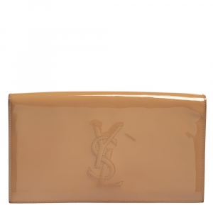 Pre Owned Yves Saint Laurent Beige Patent Leather Large Belle De Jour Clutch