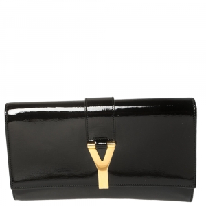 Pre Owned Yves Saint Laurent Black Patent Leather Y-Ligne Clutch