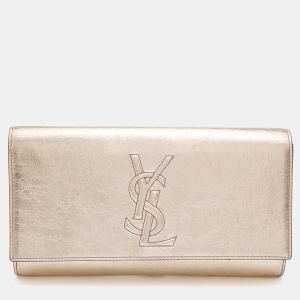 Pre Owned Yves Saint Laurent Metallic Gold Leather Belle De Jour Clutch