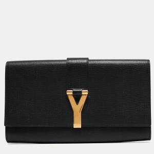 Yves Saint Laurent Black Leather Y Line Clutch