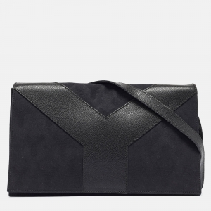 Pre Owned Yves Saint Laurent Black Canvas and Leather Flap Shoulder Bag