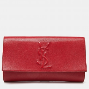 Pre Owned Yves Saint Laurent Red Leather Belle De Jour Flap Clutch
