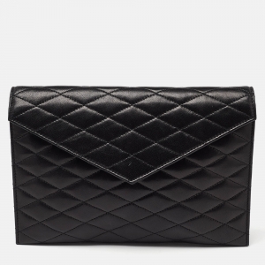 Saint Laurent Black Quilted Leather Envelope Pouch