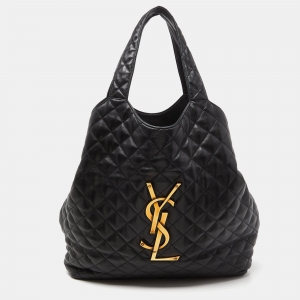Pre Owned Saint Laurent Black Quilted Leather Maxi Icare Tote