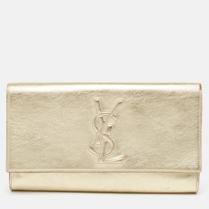 Pre Owned Yves Saint Laurent Gold Leather Belle De Jour Flap Clutch
