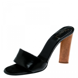 Pre Owned Saint Laurent Paris Black Leather Sandals Size 39