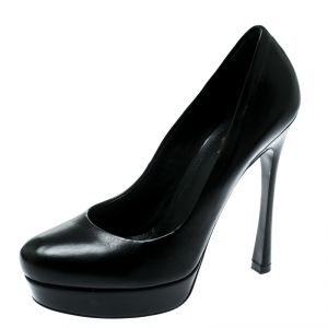 Pre Owned Saint Laurent Paris Black Leather Tribute Platform Pumps Size 38.5