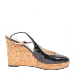 Pre Owned Saint Laurent Black Patent Leather Wedge Sandals Size 37