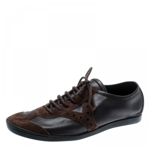 Pre Owned Saint Laurent Paris Brown Suede And Leather Lace Up Sneakers Size 41