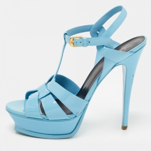 Yves Saint Laurent Blue  Patent Tribute Ankle Strap Sandals Size 39.5